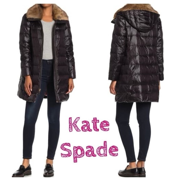 kate spade removable fur trim hooded down jacket puffer warm winter - Picture 1 of 15